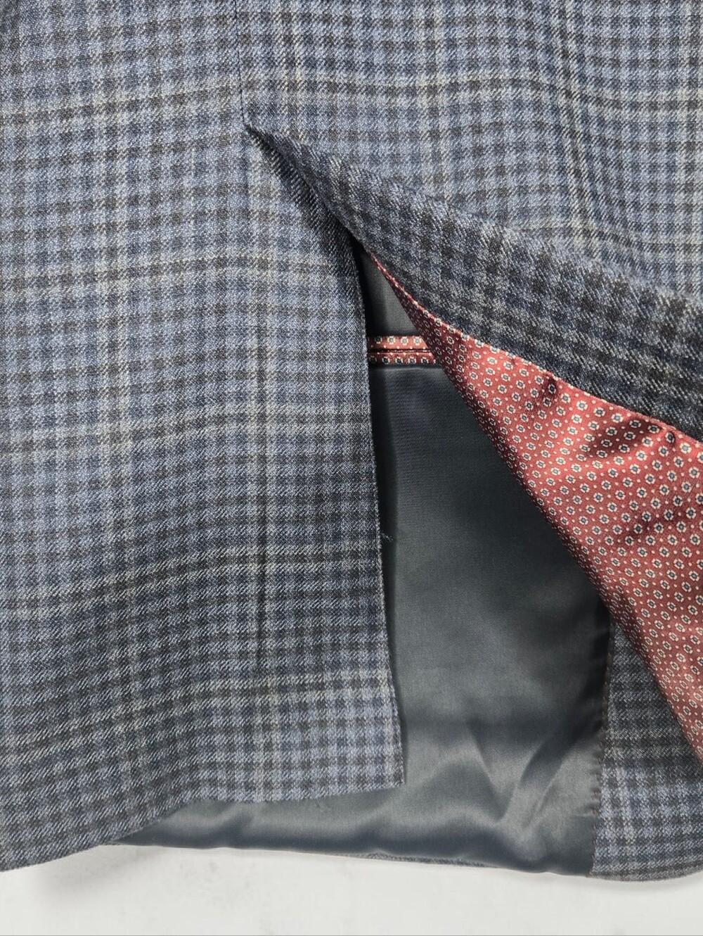 Ralph Lauren Navy Check 2 Button Men's Blazer Wool Silk Blend 46R - Picture 10 of 15